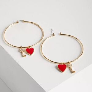 Heart & Key Charm Hoop Earrings